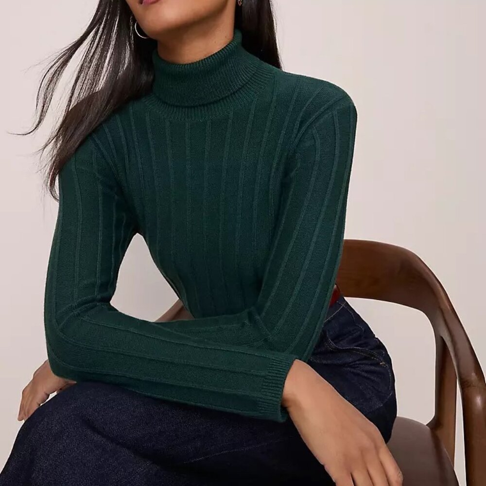 NWT Ann Taylor Ribbed Turtleneck Sweater Pine Grove Green Size S - Picture 14 of 14